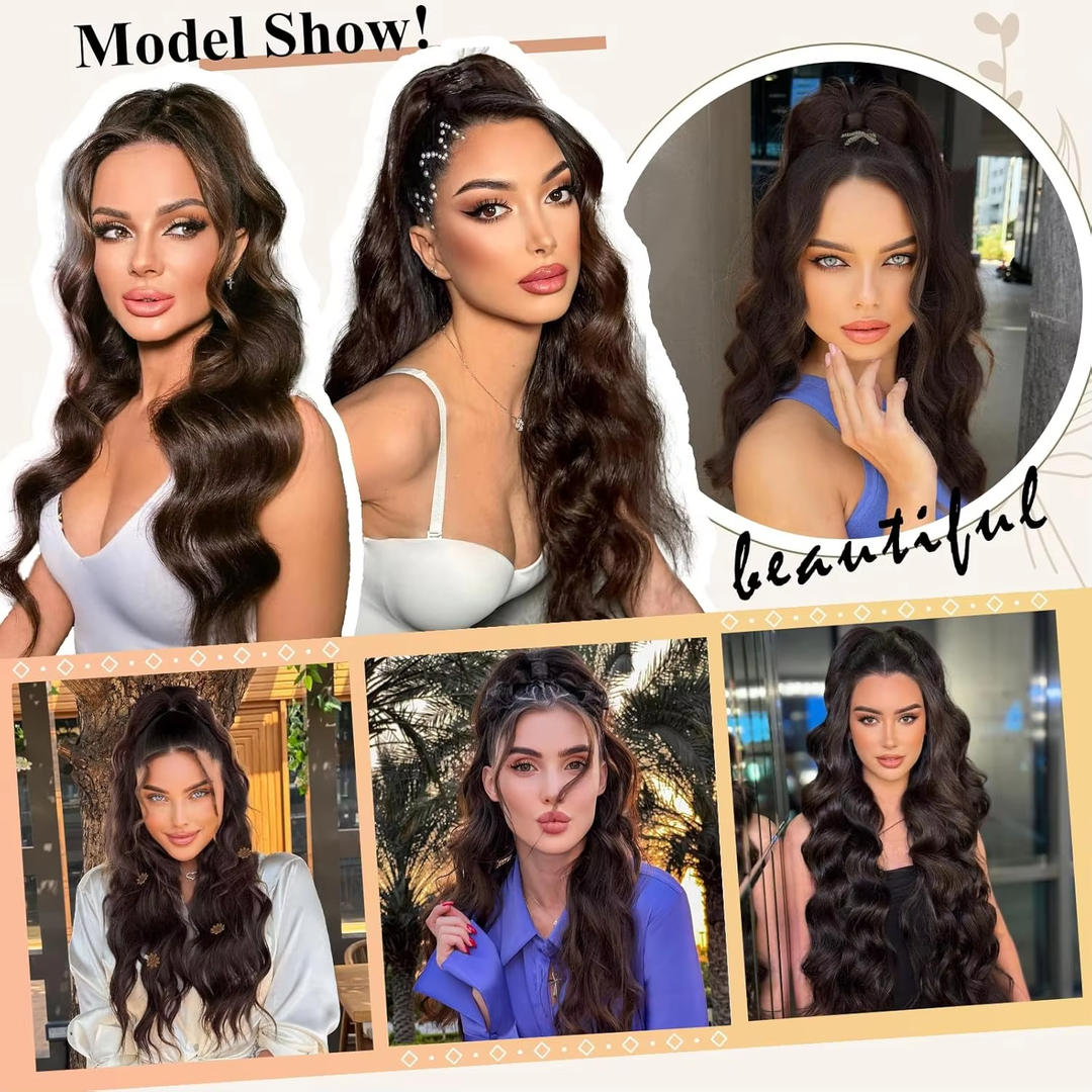 Body Wave Wrap Around Ponytail Human Hair #2 Dark Brown Color Brazilian Hair Magic Paste Pony Tail Extentions