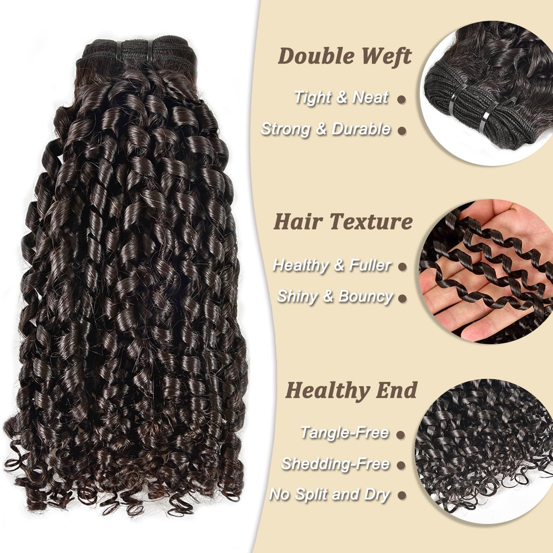 Lumiere 15A Pixie Curly Human Hair 4 Bundles Unprocessed Virgin Bundles For Women Natural Black Color