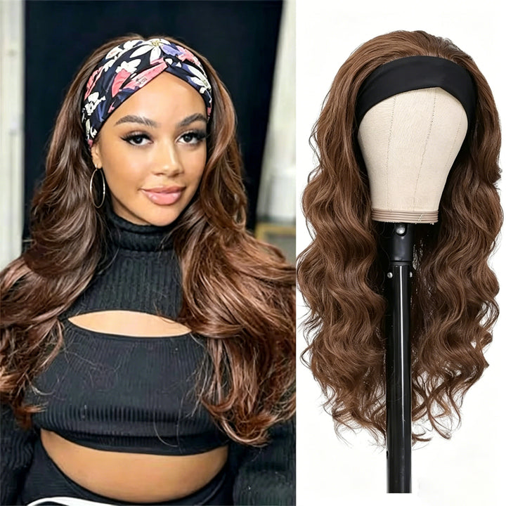 Color #4 Brown Body Wave Headband Human Hair Wigs For Black Woman No-Lace