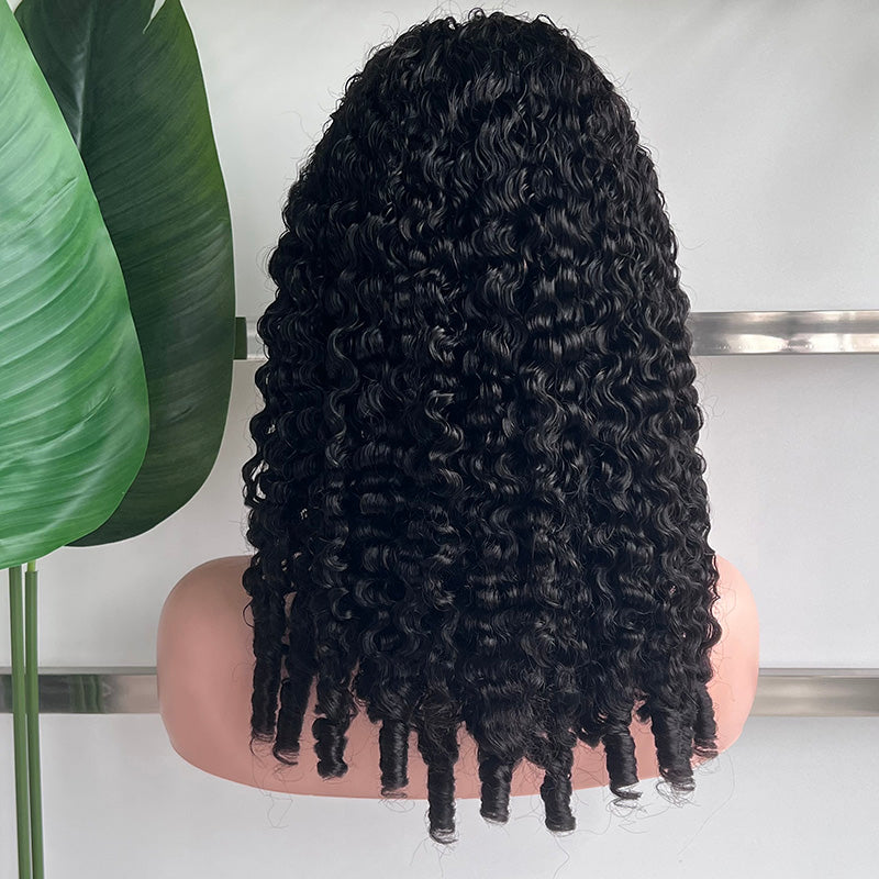 Glueless 4C Curly Edges Lace Frontal Burmese Curly Wig Invisible HD Lace Human Hair Wig With Natural Baby Hairline