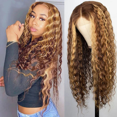 Glueless Highlight Color P4/27 Deep Wave lace front Wig Pre Plucked With Baby Hair