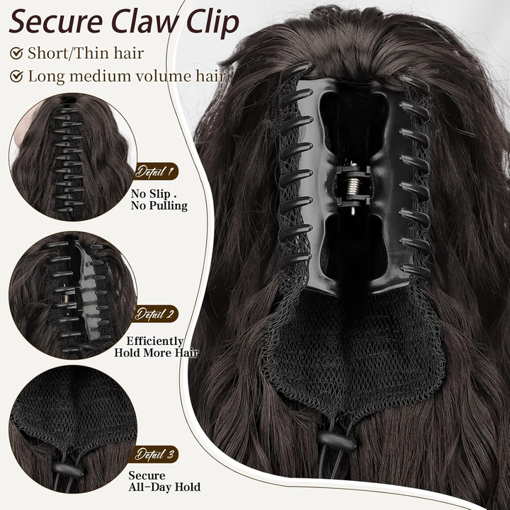 Vague d'eau 1 to/99J pince à griffes sur les cheveux d'extension de queue de cheval pour les femmes postiche de cheveux de queue de poney 