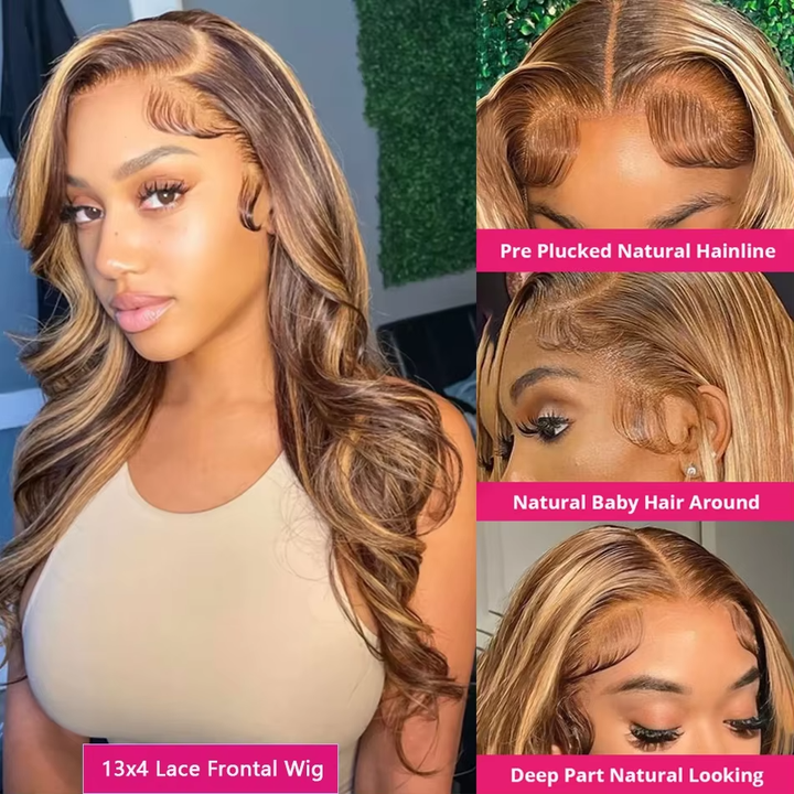 Lumiere 13x4 Body Wave Highlight Lace Front Wig Human Hair P4/27 Colored Wigs Honey Blonde Wigs (No Code Need)