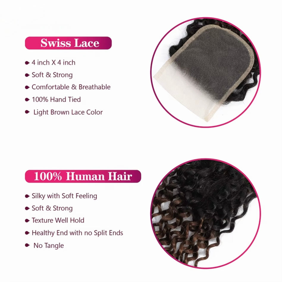 Mettez en surbrillance P4 / 27 Water Wave 3 Bundles avec des cheveux brésiliens transparents à fermeture à lacet 4X4 