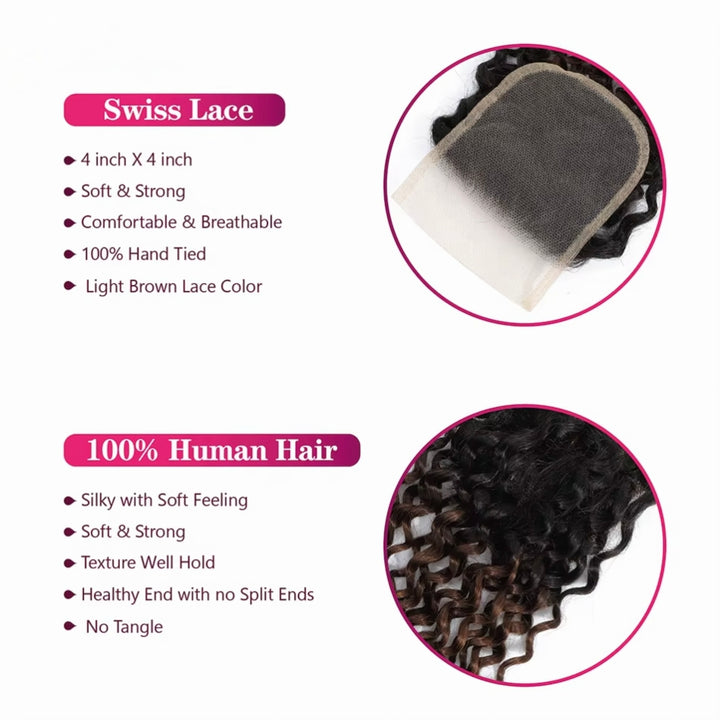 Mettez en surbrillance P4 / 27 Water Wave 3 Bundles avec des cheveux brésiliens transparents à fermeture à lacet 4X4 