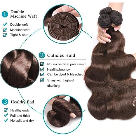 Lumiere #4 Brown Color Body Wave 3 Bundles Human Hair Remy Brazilian Human Hair Extensions(No Code Need)