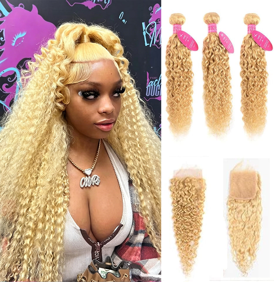 613 Blonde Water Wave 3 faisceaux avec fermeture à lacet 4x4