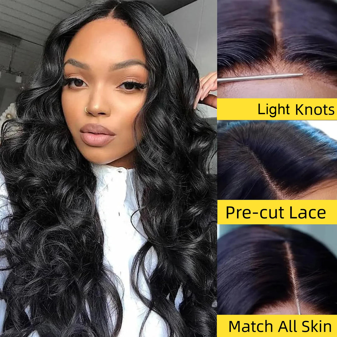 7x5 Glueless Wigs Human Hair Pre Plucked Pre Cut Lace Body Wave Wigs Ready To Go For Women Natural Hairline