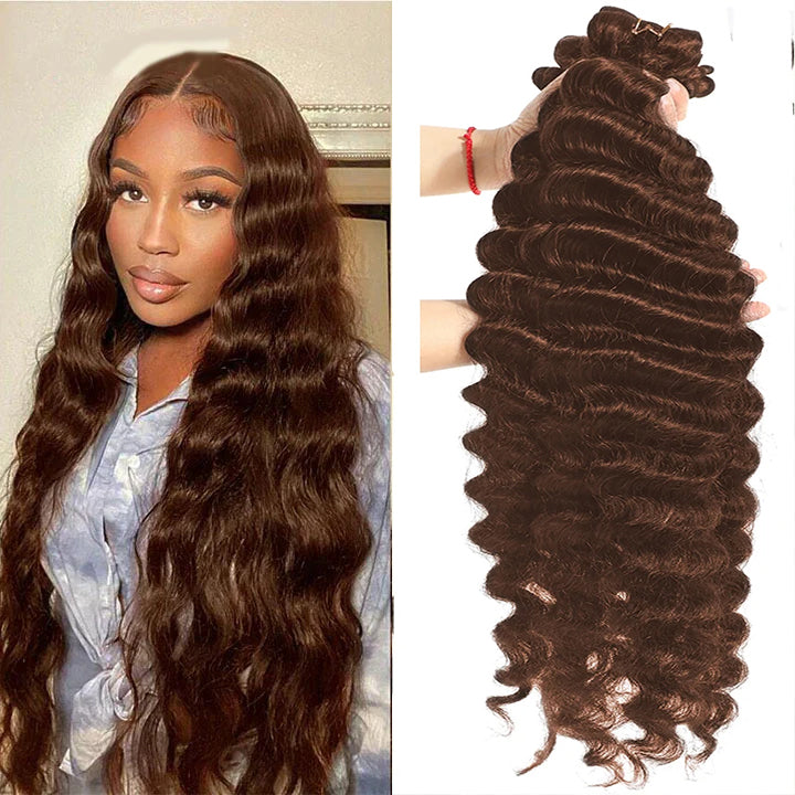 #4 Brown Loose Deep 4 Bundles Remy 100% Human Hair(No Code Need)