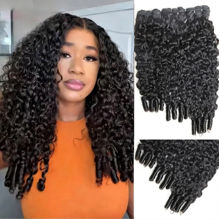 Lumiere Curly Human Hair Burmese Curly 3 Bundles with Spriral End for Women Natural Black