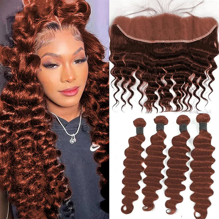 #33 Loose Deep Wave 4 Bundles With 13X4 Frontal Transparent Lace(No Code Need)