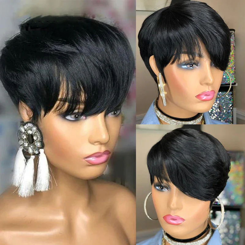 Droite Pixie Coupe Court Bob 13X1X4 T Partie HD Dentelle Perruques de Cheveux Humains Pour Les Femmes 