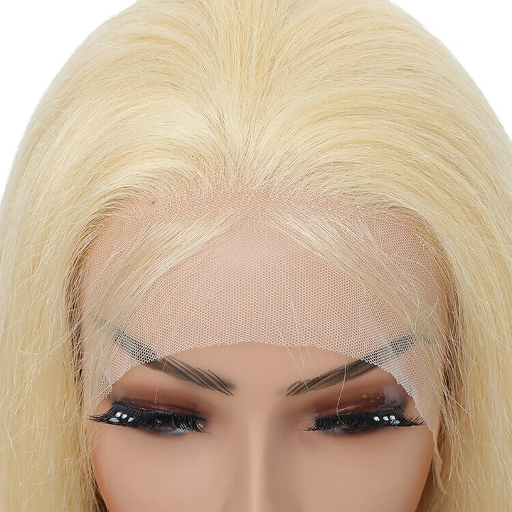 613 Blonde Court Bob Droite 13x4 Lace Front Perruques de Cheveux Humains Dentelle Transparente 