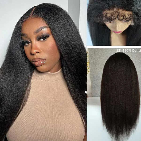 4C Edges Undetectable Kinky Yaki Straight Kinky Edges 13x4 Frontal Lace Glueless Wig Afro Inspired