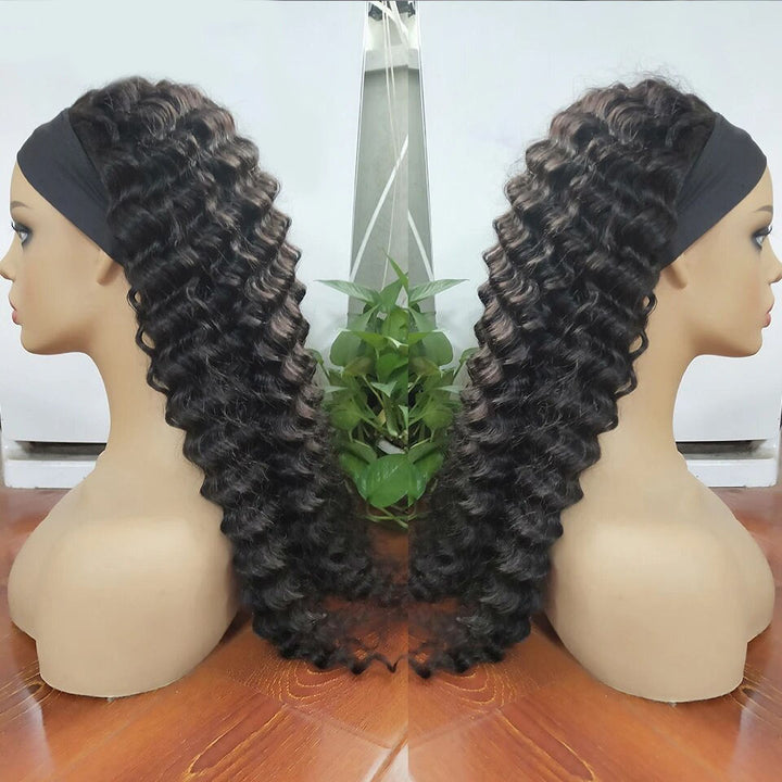 Deep Wave Headband Wigs Brazilian Human Hair Wigs No Lace Wig