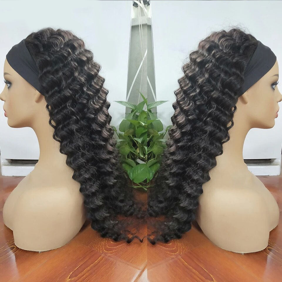 Kinky Straight Bandeau Perruque de Cheveux Humains Glueless Machine Made Non-Lace Wigs 