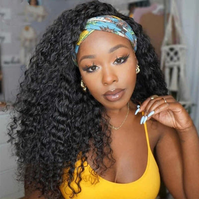 Deep Wave Headband Wigs Brazilian Human Hair Wigs No Lace Wig
