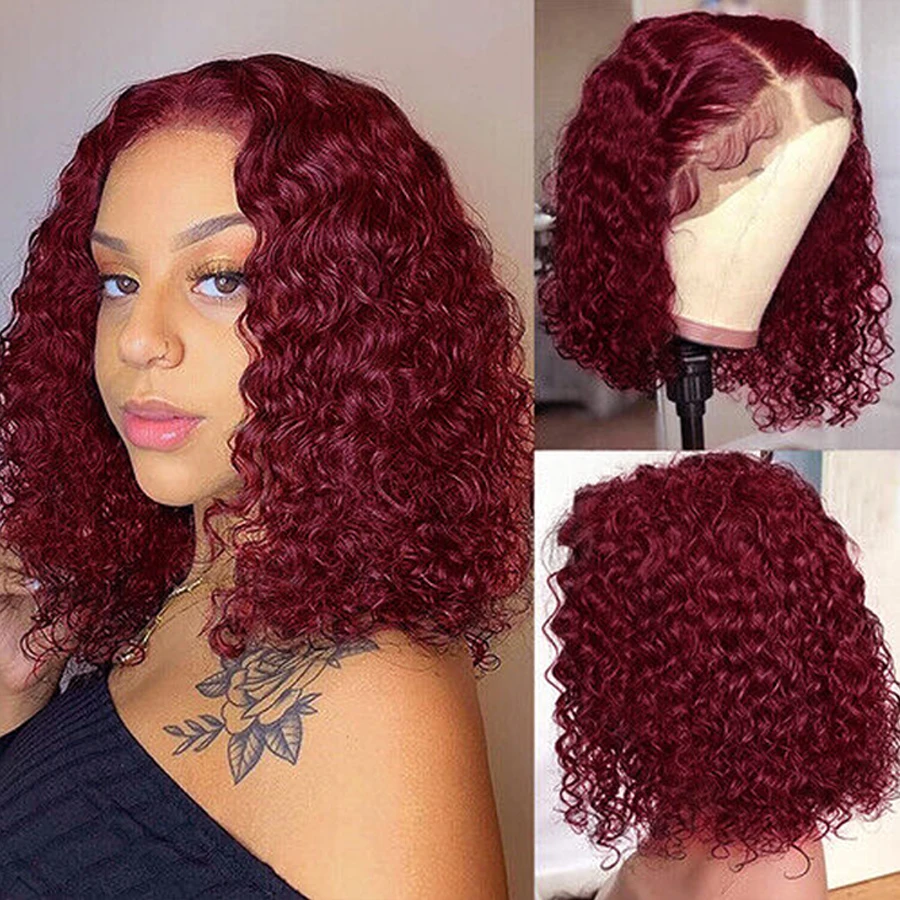 99J Burgundy Short Natural Wave Bob Wig 13X4 Lace Frontal Wigs For Women Brazilian Lace Front Wig Preplucked HDZ