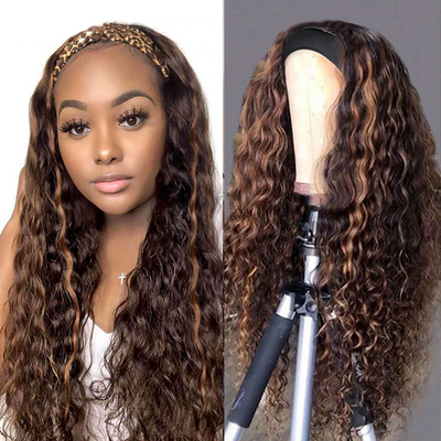 P4/30 Highlight Ombre Headband Wigs Human Hair Water Wave Wigs for Women