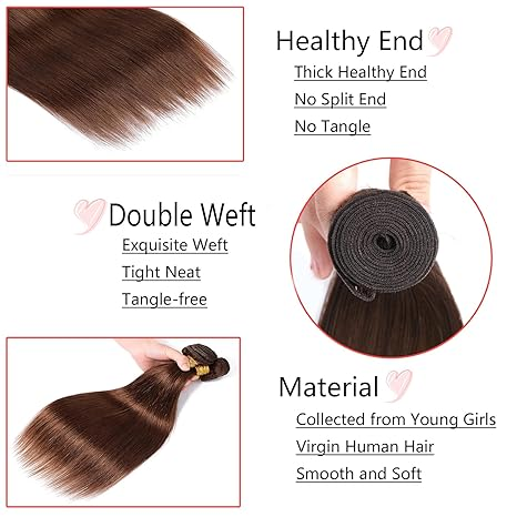 Lumiere Color #4 Brown Straight 1 Bundle Human Brazilian Virgin Hair Extensions(No Code Need)
