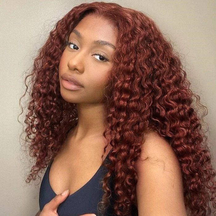 Lumiere Hair Easy To Wear Color #33 Reddish Brown Deep Wave 4x4 & 5x5 Pre-cut lace Glueless Wig With Baby Hair
