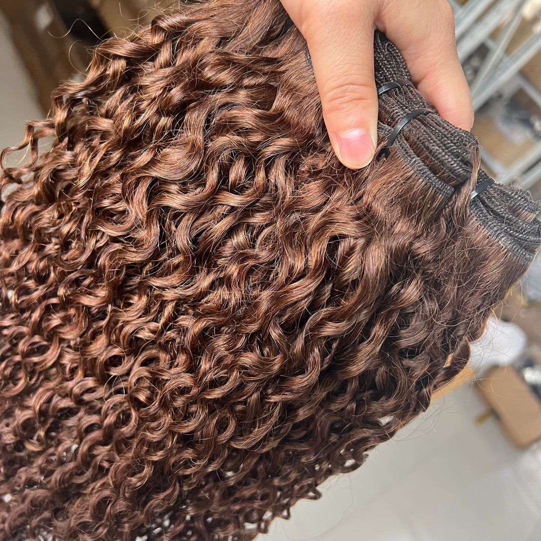 Lumiere Burmese Curly Bundles #4 Brown Chocolate Burmese Curly 4 Bundles With 4x4 Lace Closure Spiral Ends Weave Hair Extensions