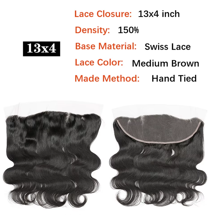 (B2) Body Wave Human Hair 4 Bundles with 13x4 Lace Frontal Brazilian Hair Weave Bundles