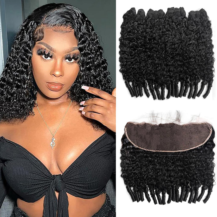 Lumiere Natural Black Burmese Curly 4 Bundles With 13x4 Lace Frontal Brazilian Virgin Hair