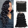Lumiere Burmese Curly Natural Black Funmi Loose Deep 4 Bundles With 13x4 Lace Frontal Human Hair