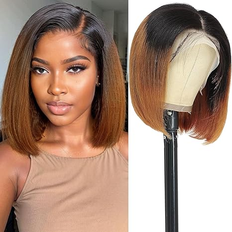 Lumiere A1 Customized 1B/30 Straight Bob 13x4 Transparent Lace Front Wig  for Women