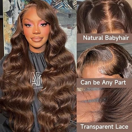 AMZ Lumiere #4 Color & Chocolate Brown Body Wave Wig 13x4 Lace Front Human Hair Wig 200% density