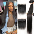 (B1) Straight Human Hair 4 Bundles With 13X4 Lace Frontal Remy Hair Extension
