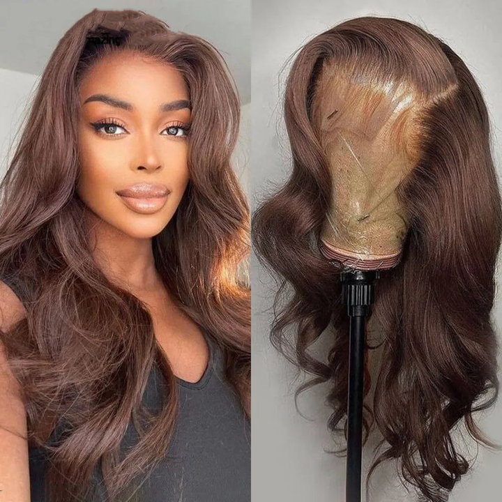 AMZ Lumiere #4 Color & Chocolate Brown Body Wave Wig 13x4 Lace Front Human Hair Wig 200% density