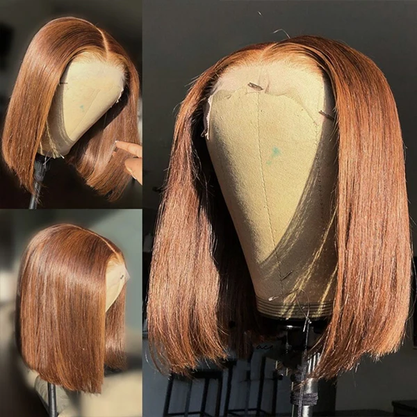 Lumiere Blunt Cut Short Bob Wigs #4 Brown Colored Straight Human Hair 13x4 Lace Front Wigs