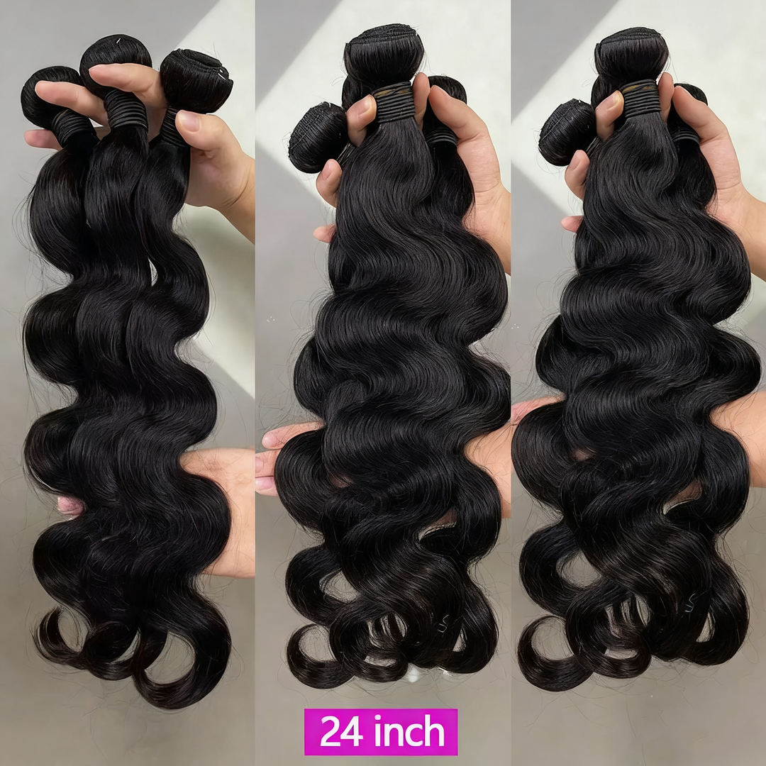 (B2) 24inch Body Wave Human Hair 4 Bundles 100% Brazilian Raw Human Hair for Women Thick Bundles 8 Days Delivery
