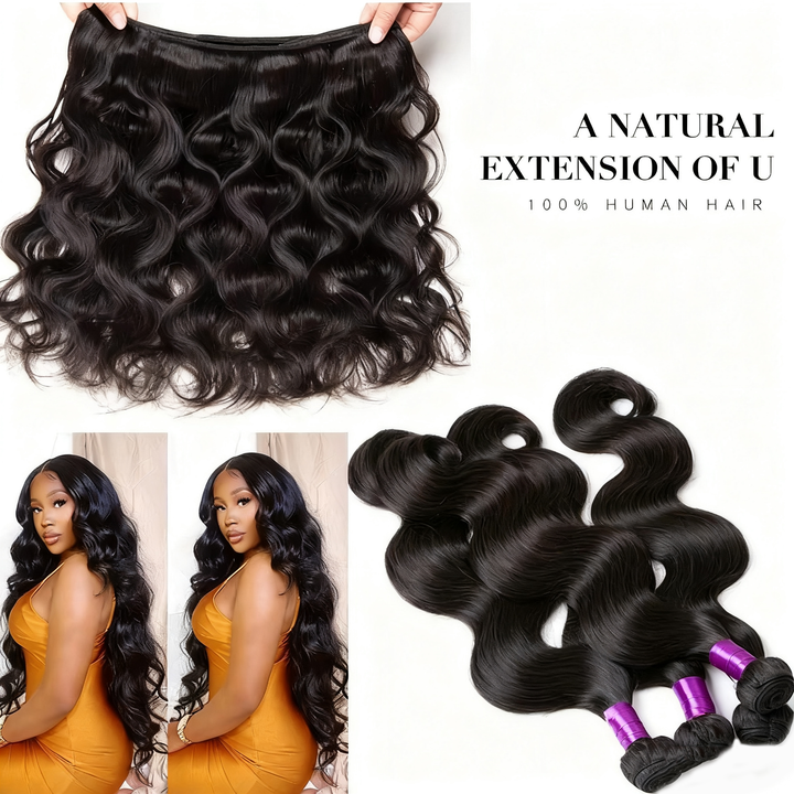 (B2) Body Wave 4 Bundles With 4x4 Lace Closure Brazilian Hair Weave Bundles With Closure Natural Human Hair