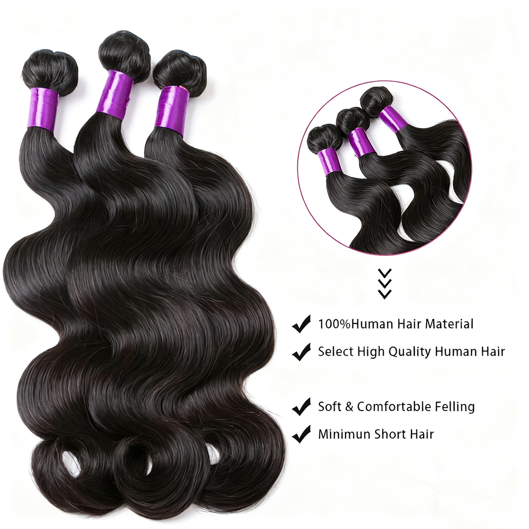 (B2) Body Wave 4 Bundles With 4x4 Lace Closure Brazilian Hair Weave Bundles With Closure Natural Human Hair