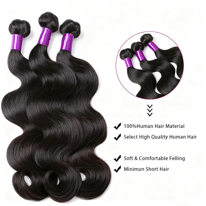 (B2) Body Wave 4 Bundles With 4x4 Lace Closure Brazilian Hair Weave Bundles With Closure Natural Human Hair