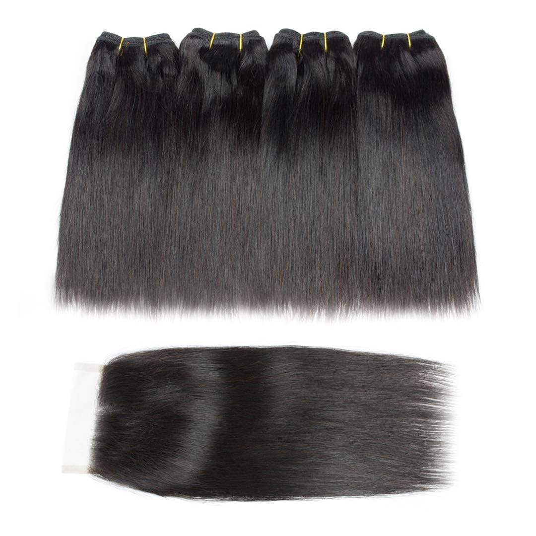 (B2)  4 Bundles Straight With 4x4 Lace Closure Brazilian Hair Wave Bundles With Closure Natural Human Hair