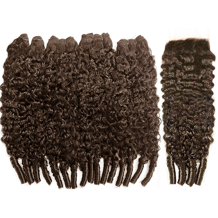 Lumiere Burmese Curly Bundles #4 Brown Chocolate Burmese Curly 4 Bundles With 4x4 Lace Closure Spiral Ends Weave Hair Extensions
