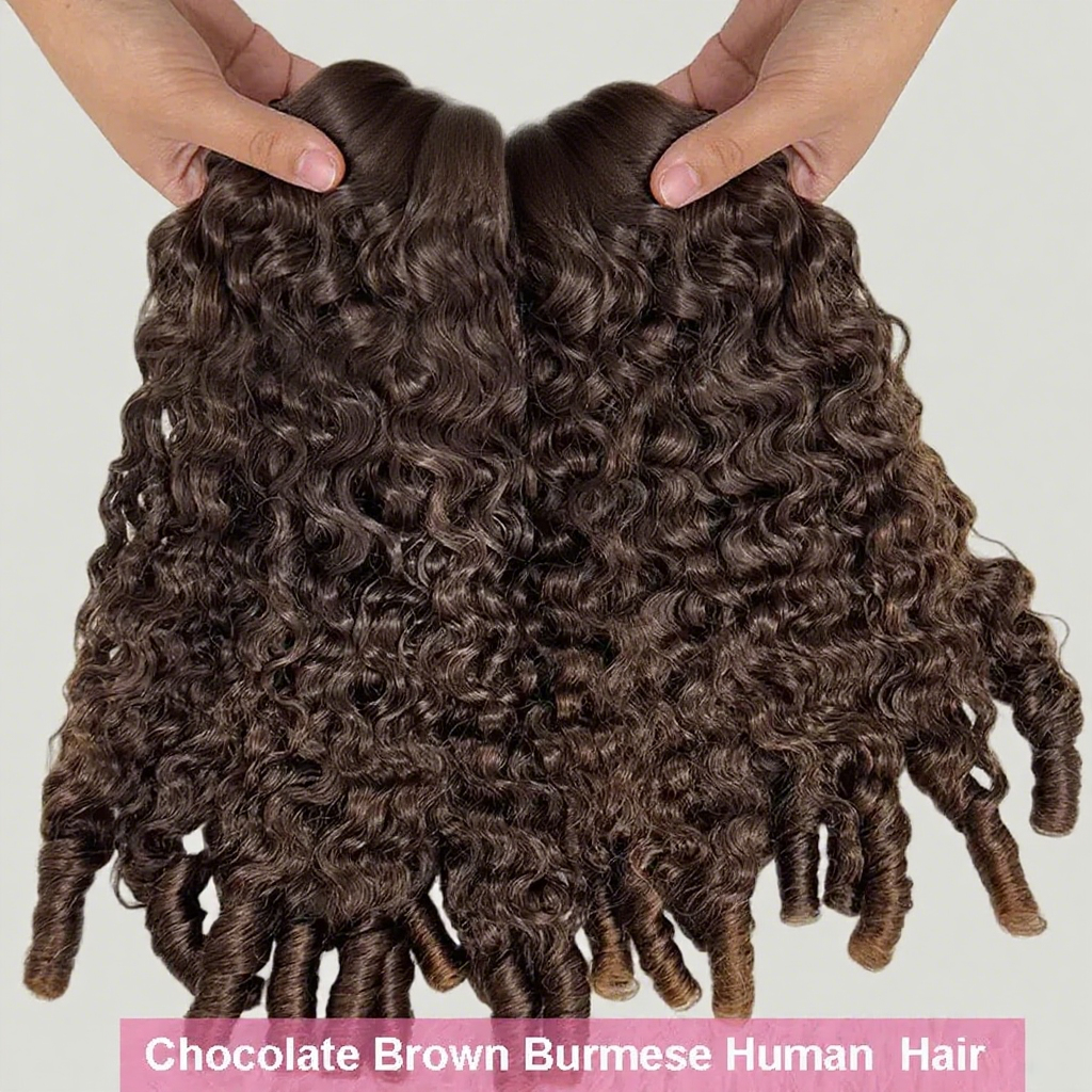 Lumiere Burmese Curly Bundles #4 Brown Chocolate Burmese Curly 4 Bundles With 4x4 Lace Closure Spiral Ends Weave Hair Extensions