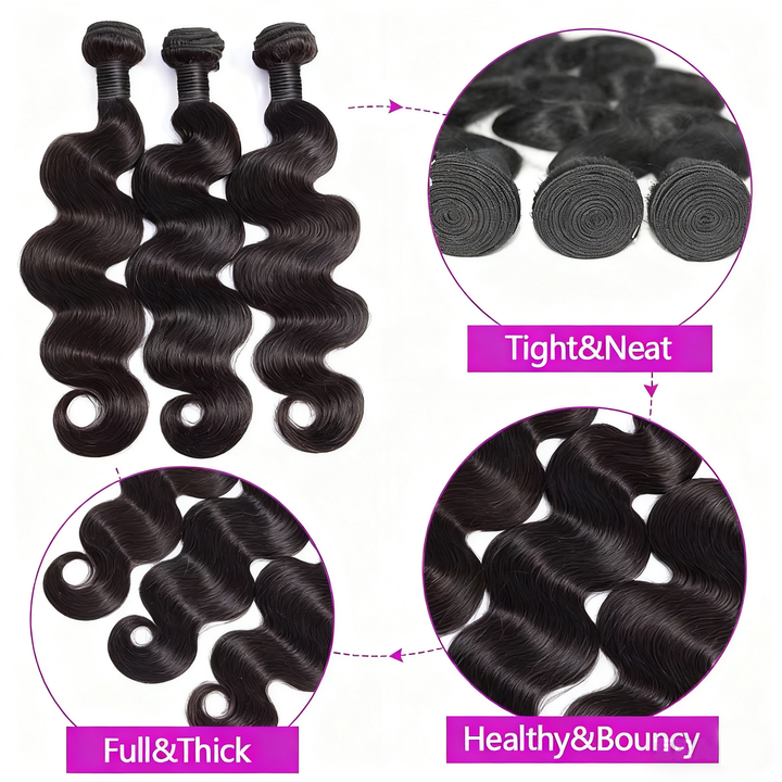 (B2) 24inch Body Wave Human Hair 4 Bundles 100% Brazilian Raw Human Hair for Women Thick Bundles 8 Days Delivery