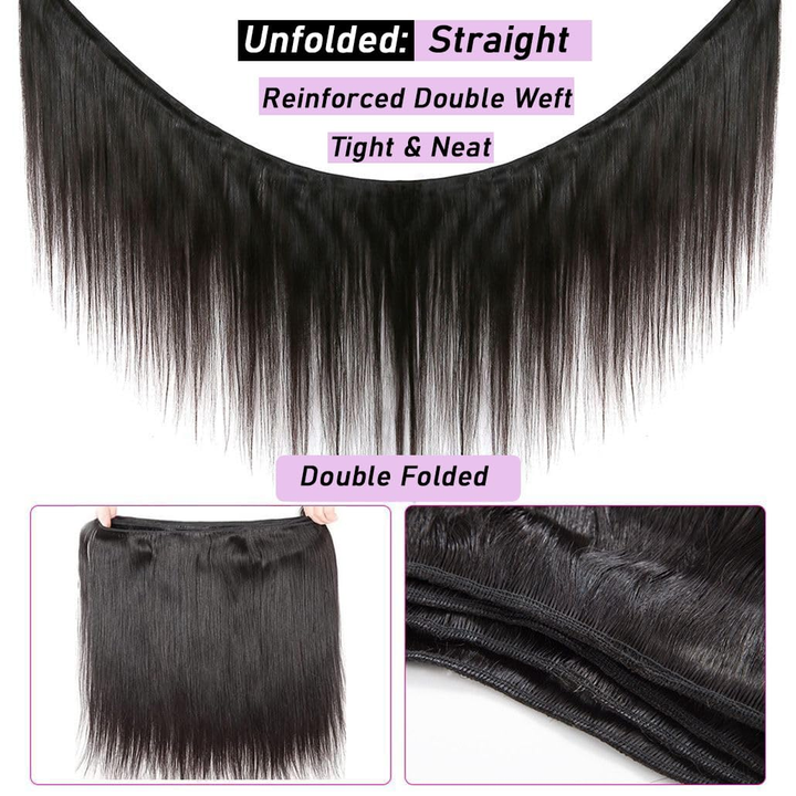 (B2) 4 Bundles Straight Human Hair 4 Bundles 100% Brazilian Raw Human Hair for Women