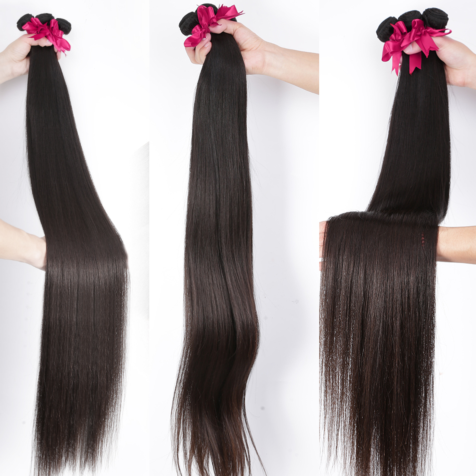Straight 3 Bundles Avec 4 * 4 Dentelle Fermeture Remy Brésilien 100% Cheveux Humains