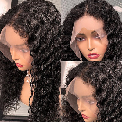 Lumiere Water Wave Lace Closure/Frontal Virgin Human Hair perucas com Baby Hair 150% Density 