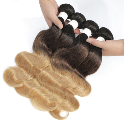 Brazilian Body Wave Human Hair 4 Bundles Ombre Brown 3 Tone 1B/4/27 Colored Human Hair Weave Bundle Virgin Hair