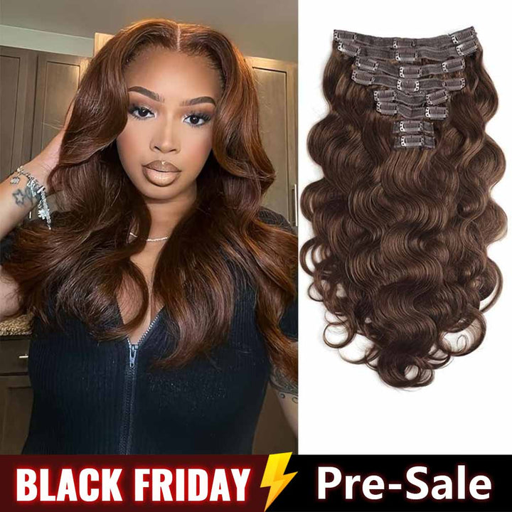 #4 Dark Brown Body Wave Clip In Human Hair Extensions 10-24 Inches 8 Pcs/Set