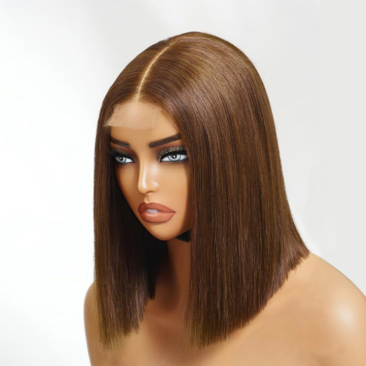 15A Lumiere Blunt Cut #4 Brown 2x6 Lace Closure Wigs Straight Short Bob Wig 250% Density