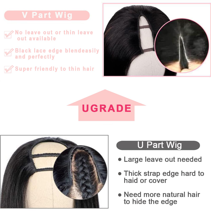 V Part Wig Human Hair Kinky Straight Clip in Wig Natural Color No Leave Out Highlight Wig Human Hair 180%/200% Density