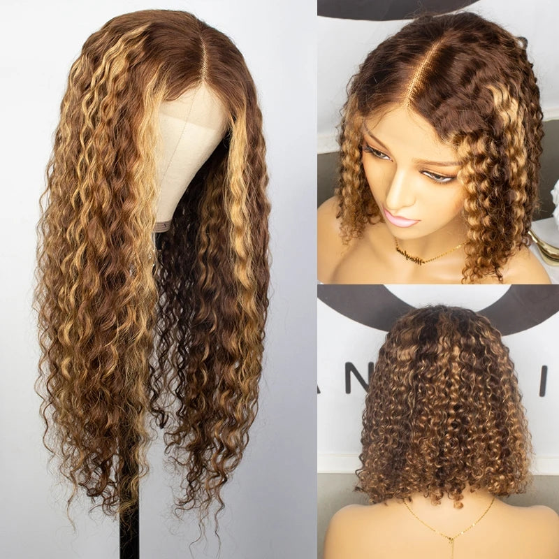 Glueless Highlight Color P4/27 Deep Wave lace front Wig Pre Plucked With Baby Hair